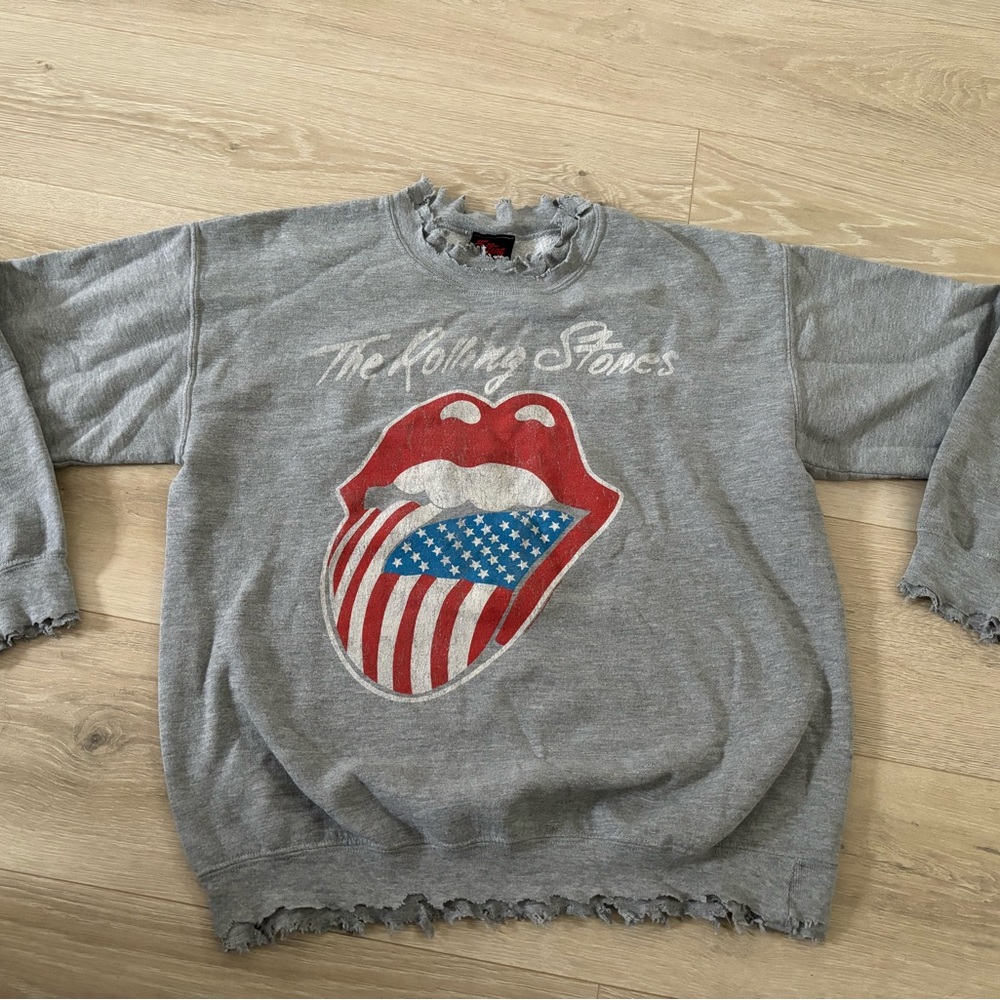 rolling stone distressed crew neck sweatshirt